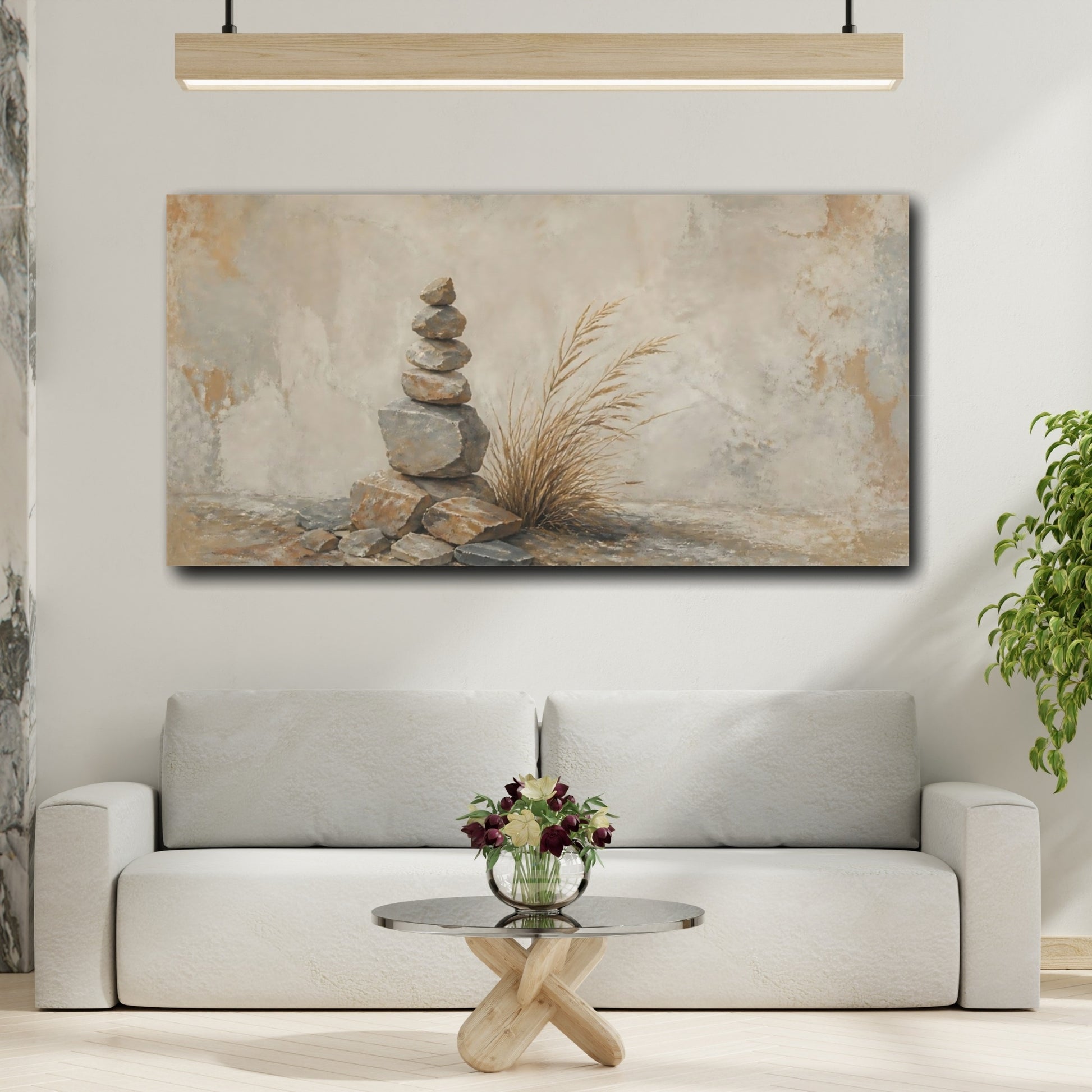 Mockup 2. Stone Cairn With Grass shown as canvas print