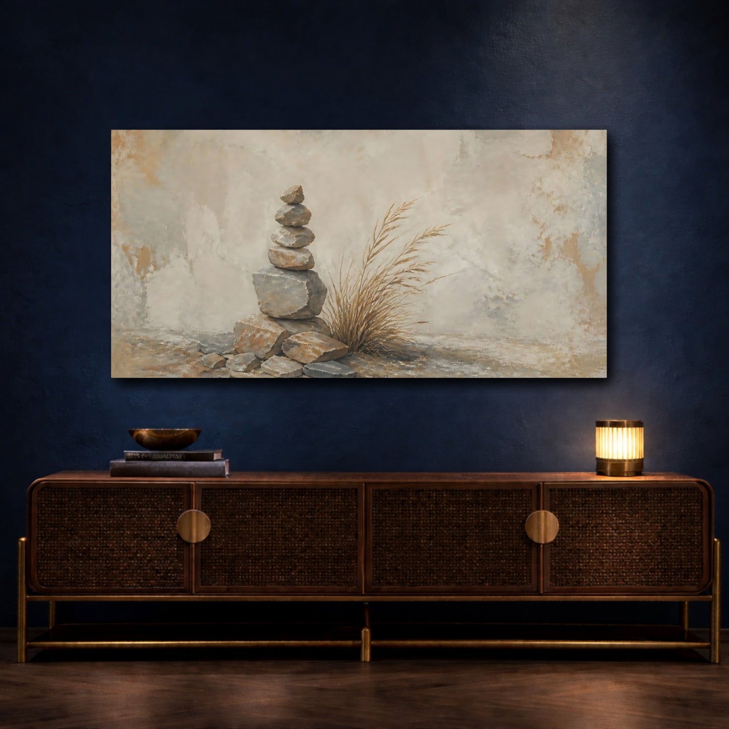 Mockup 4. Stone Cairn With Grass shown as canvas print