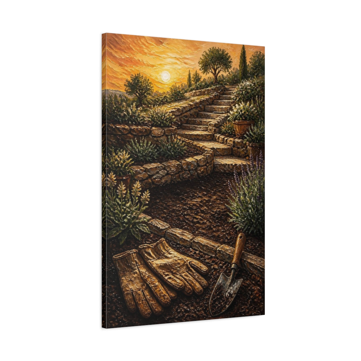 Main Mockup. Stone Steps At Sunset shown as canvas print