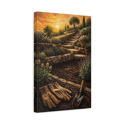 Side Mockup 4. Stone Steps At Sunset shown as canvas print