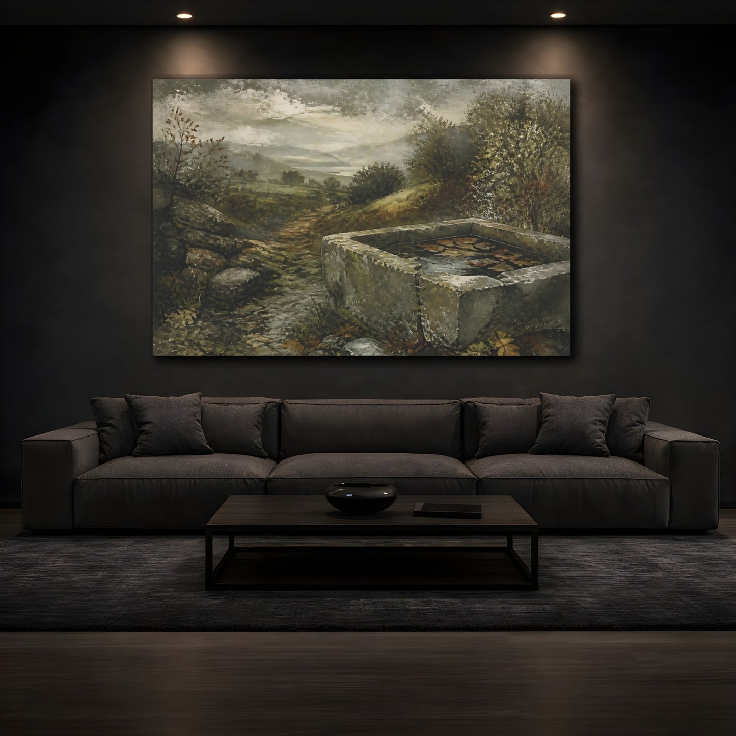Mockup 3. Stone Trough In Autumn shown as canvas print