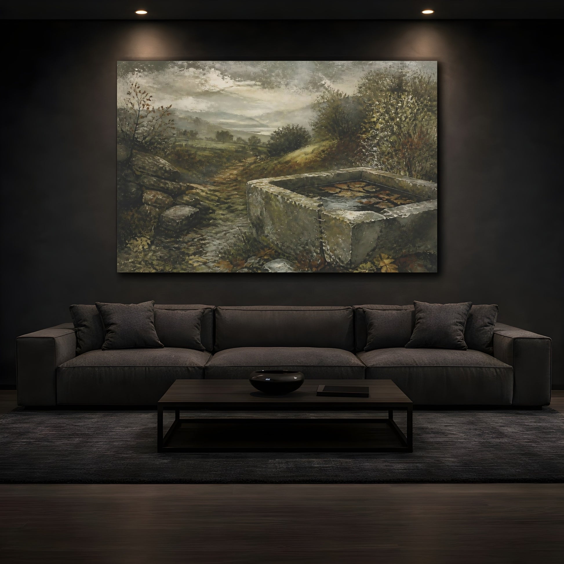 Mockup 3. Stone Trough In Autumn shown as canvas print