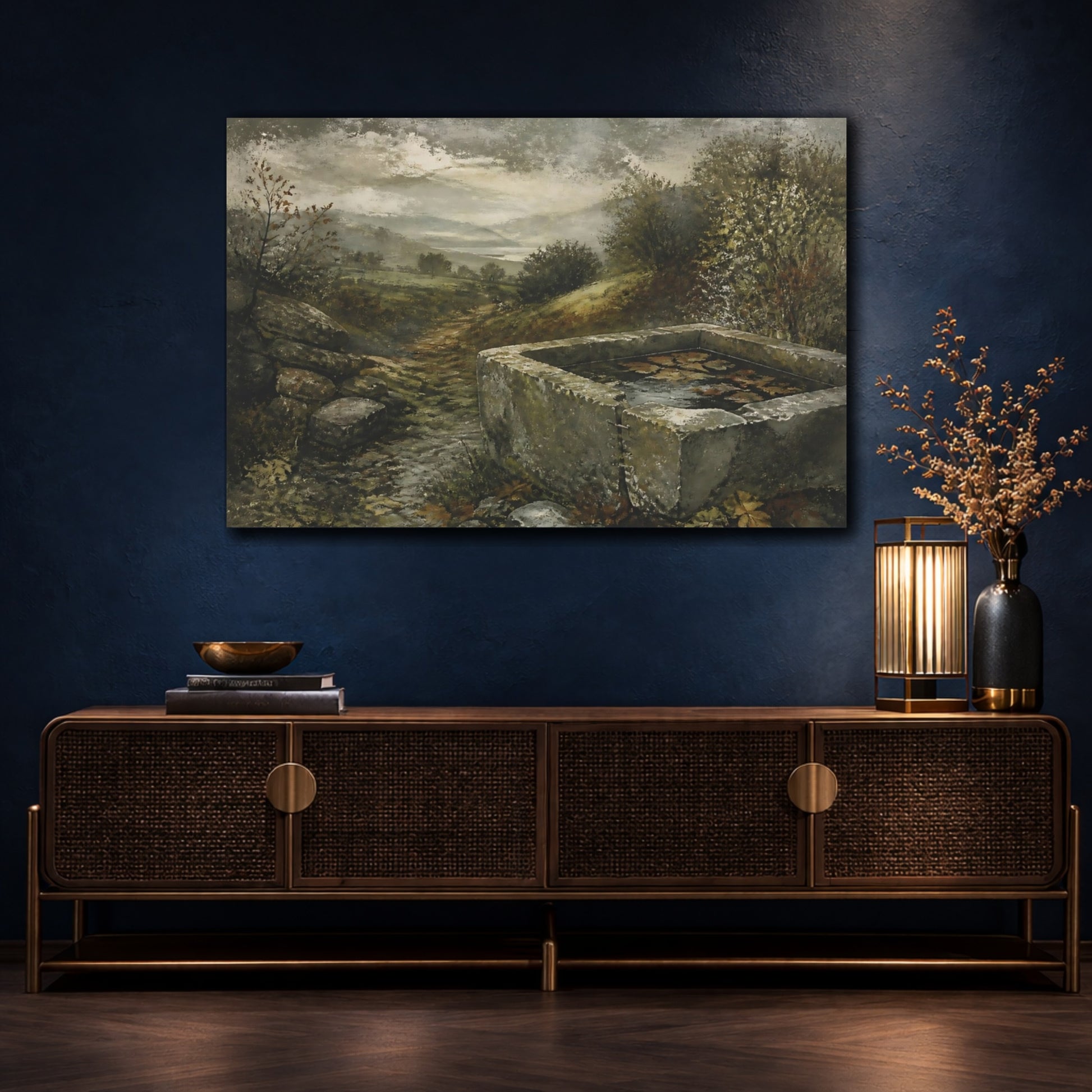 Mockup 4. Stone Trough In Autumn shown as canvas print