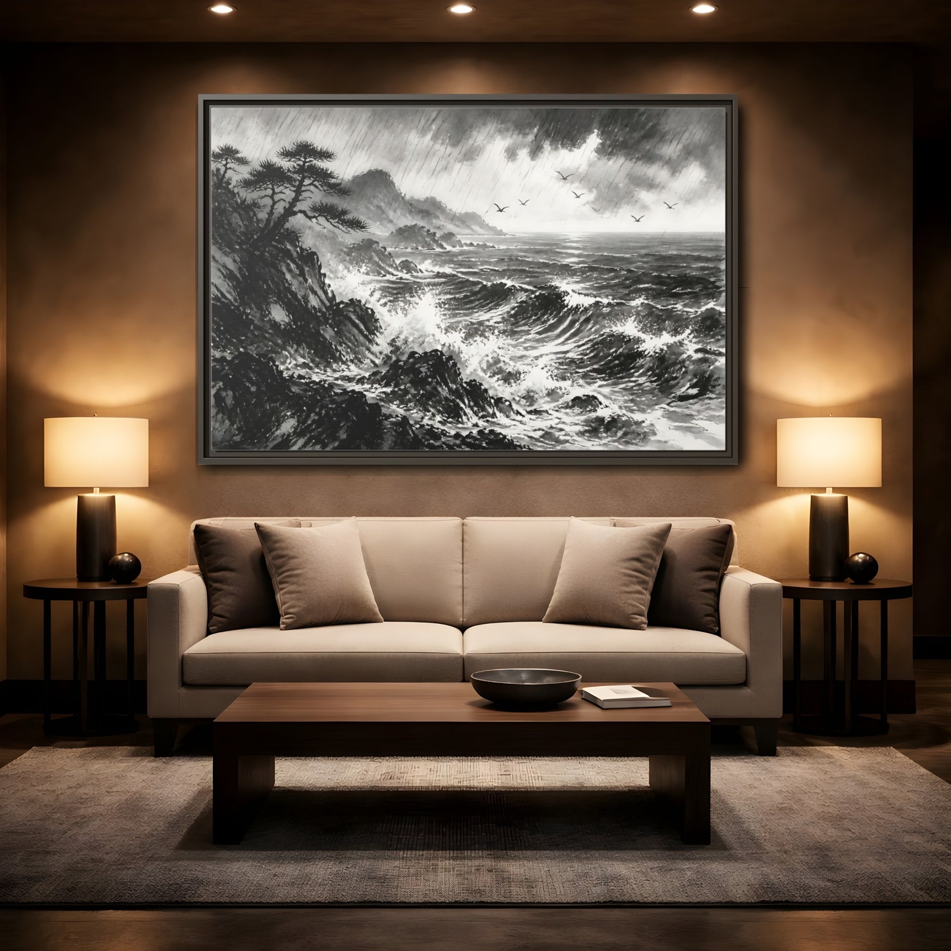 Mockup 2. Storm On The Rocky Coast shown as framed canvas print