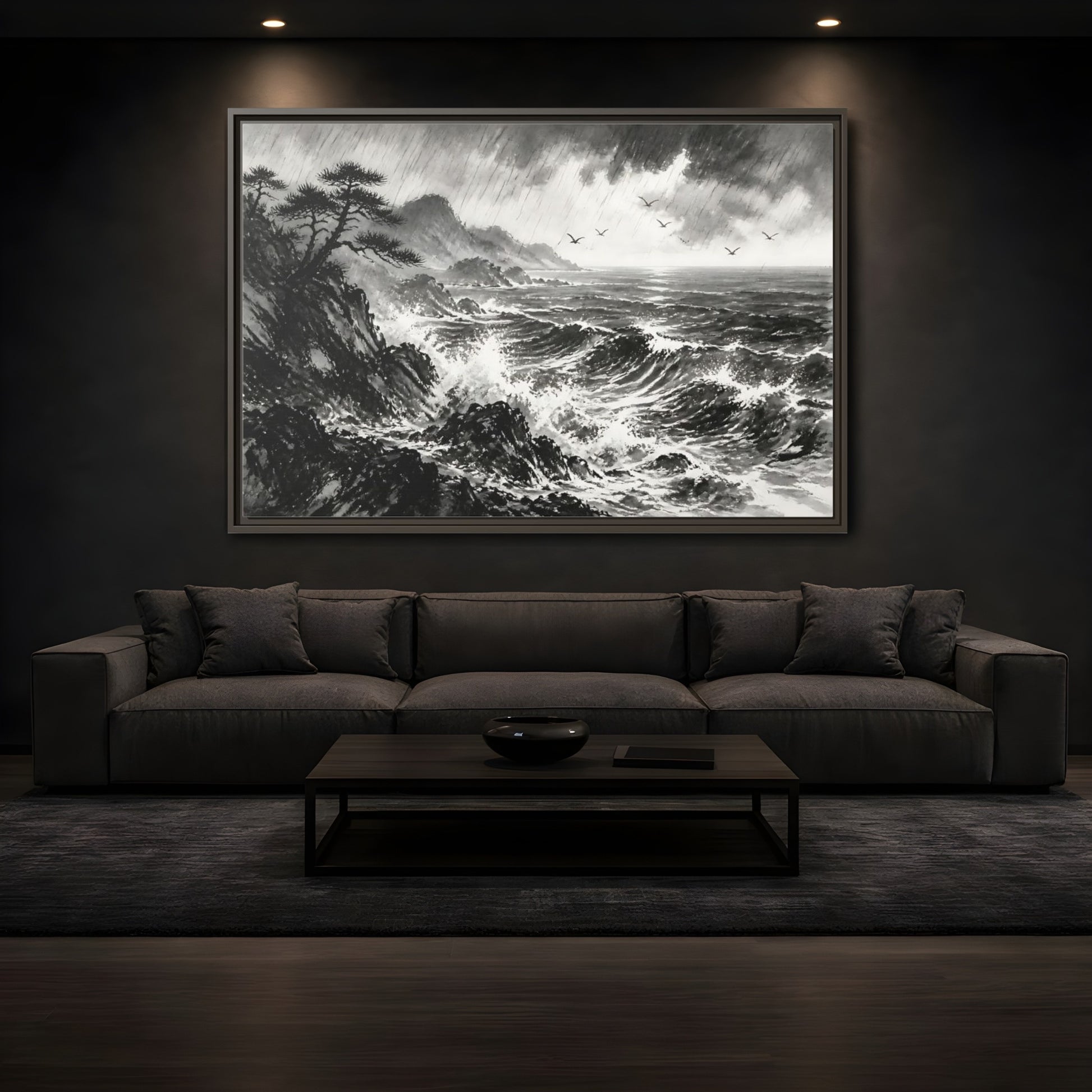 Mockup 3. Storm On The Rocky Coast shown as framed canvas print