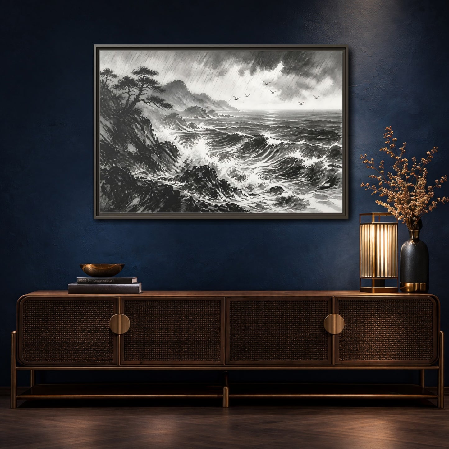 Mockup 4. Storm On The Rocky Coast shown as framed canvas print
