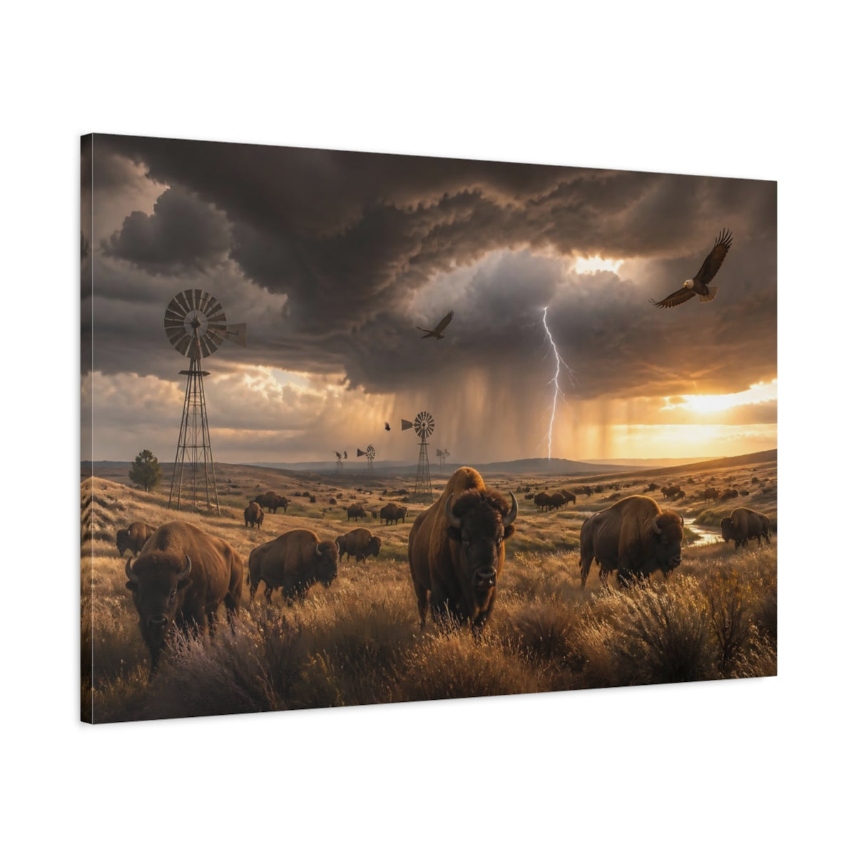 Main Mockup. Storm Over Bison Prairie shown as canvas print