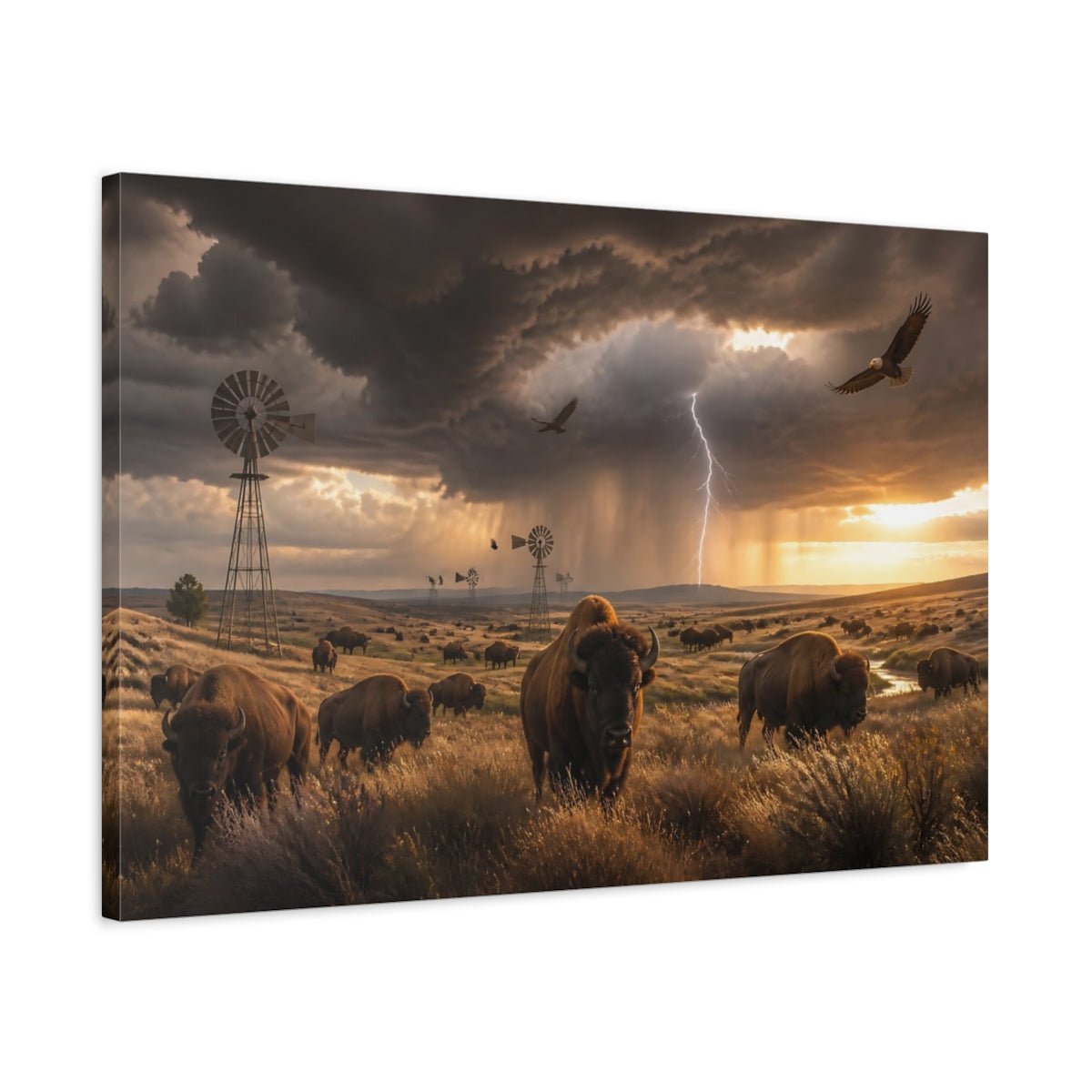Side Mockup 2. Storm Over Bison Prairie shown as canvas print