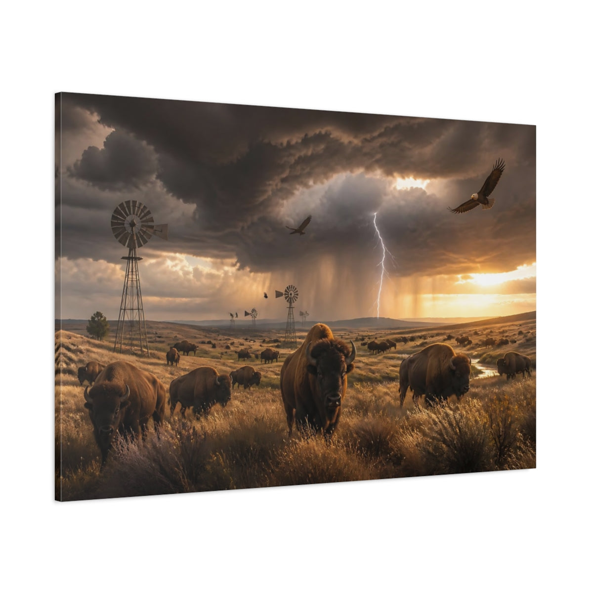 Side Mockup 1. Storm Over Bison Prairie shown as canvas print
