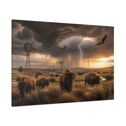 Side Mockup 1. Storm Over Bison Prairie shown as canvas print