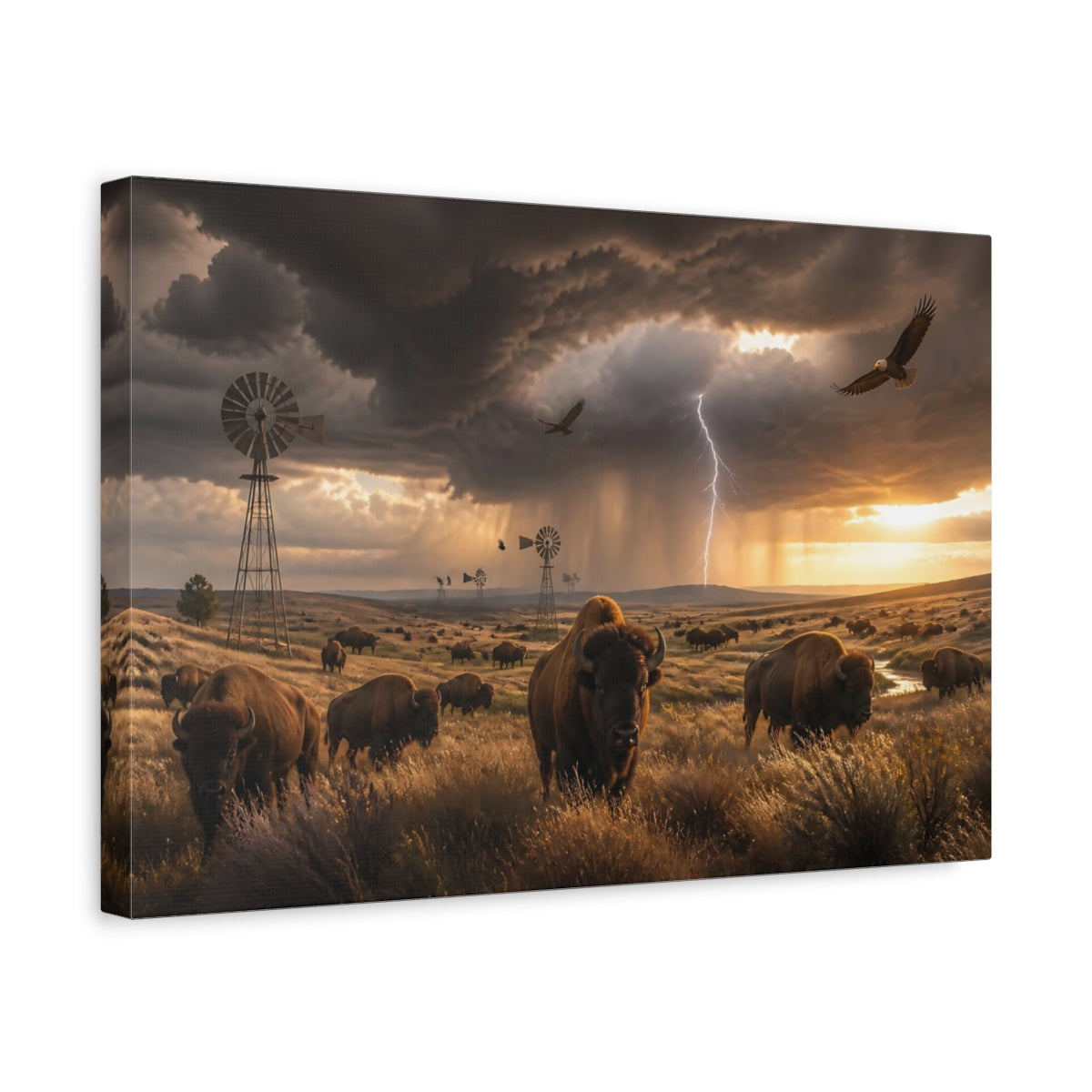 Side Mockup 4. Storm Over Bison Prairie shown as canvas print