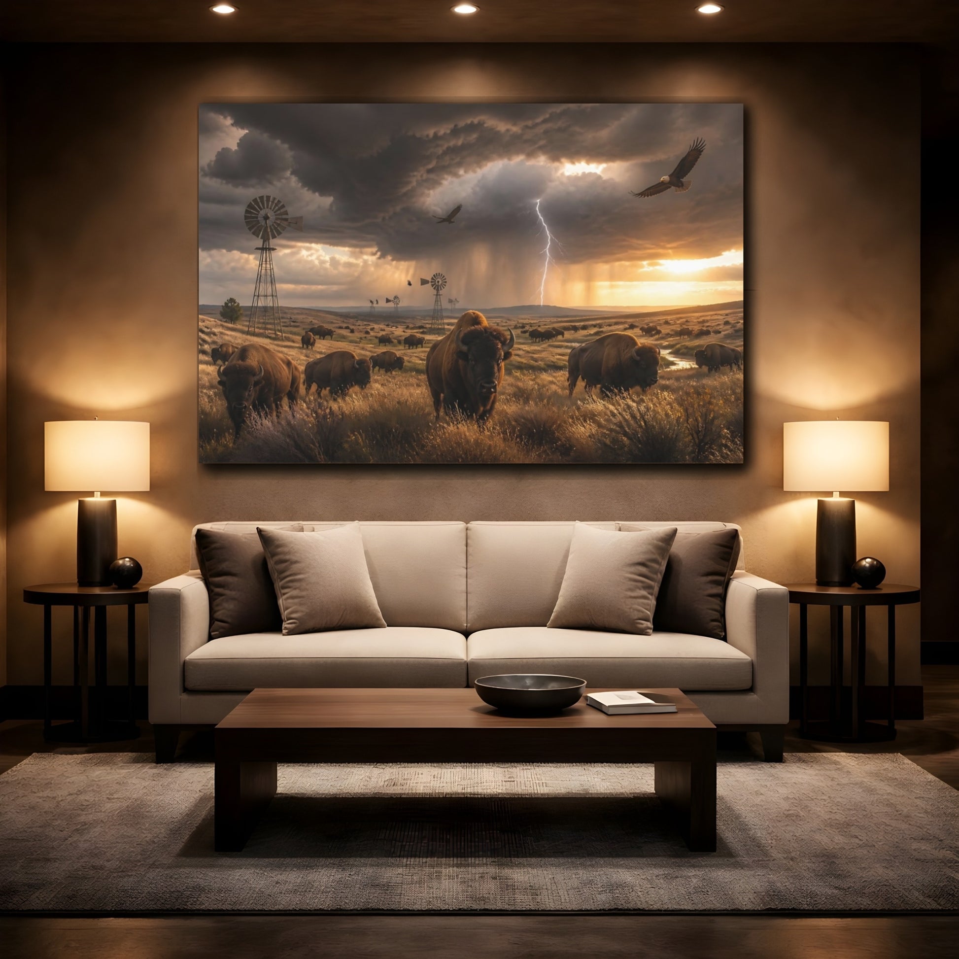 Mockup 2. Storm Over Bison Prairie shown as canvas print