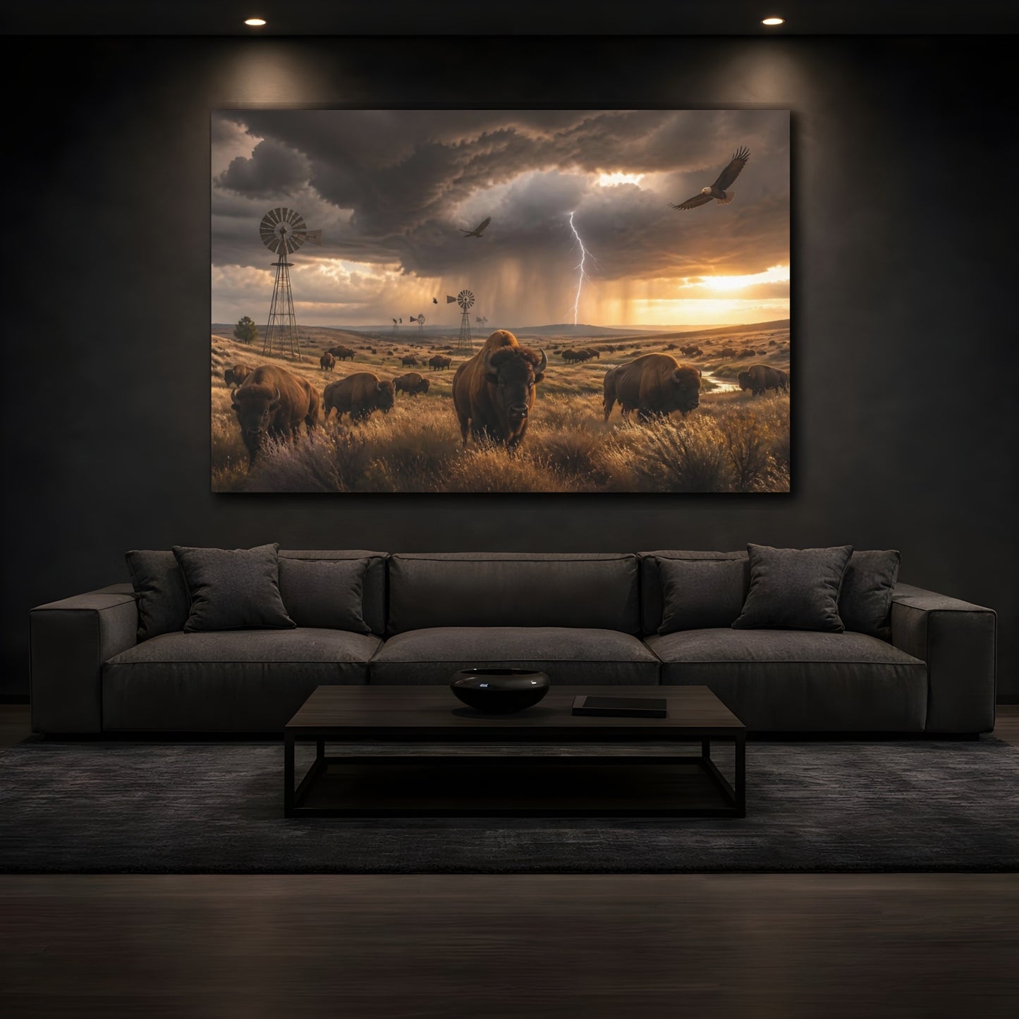 Mockup 3. Storm Over Bison Prairie shown as canvas print