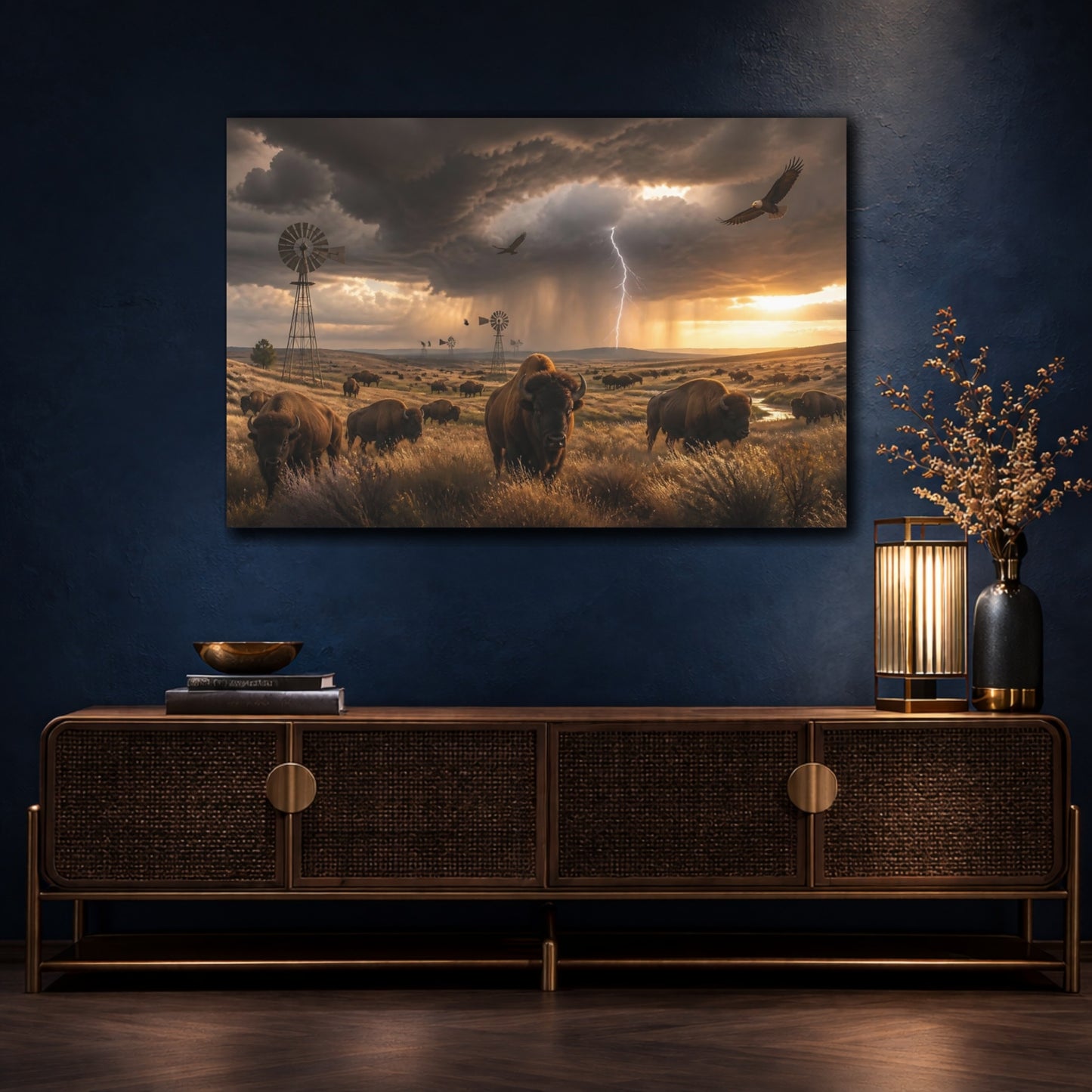 Mockup 4. Storm Over Bison Prairie shown as canvas print
