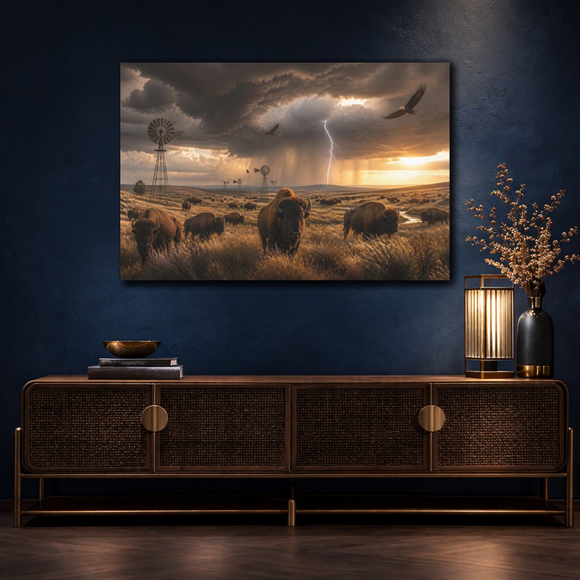Mockup 4. Storm Over Bison Prairie shown as canvas print
