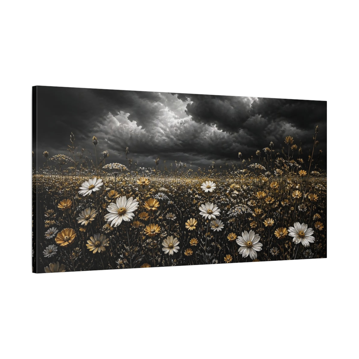 Main Mockup. Storm Over Golden Wildflowers shown as canvas print