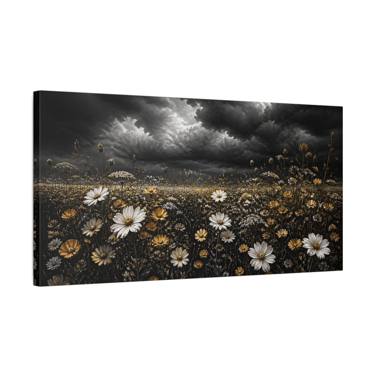 Side Mockup 1. Storm Over Golden Wildflowers shown as canvas print