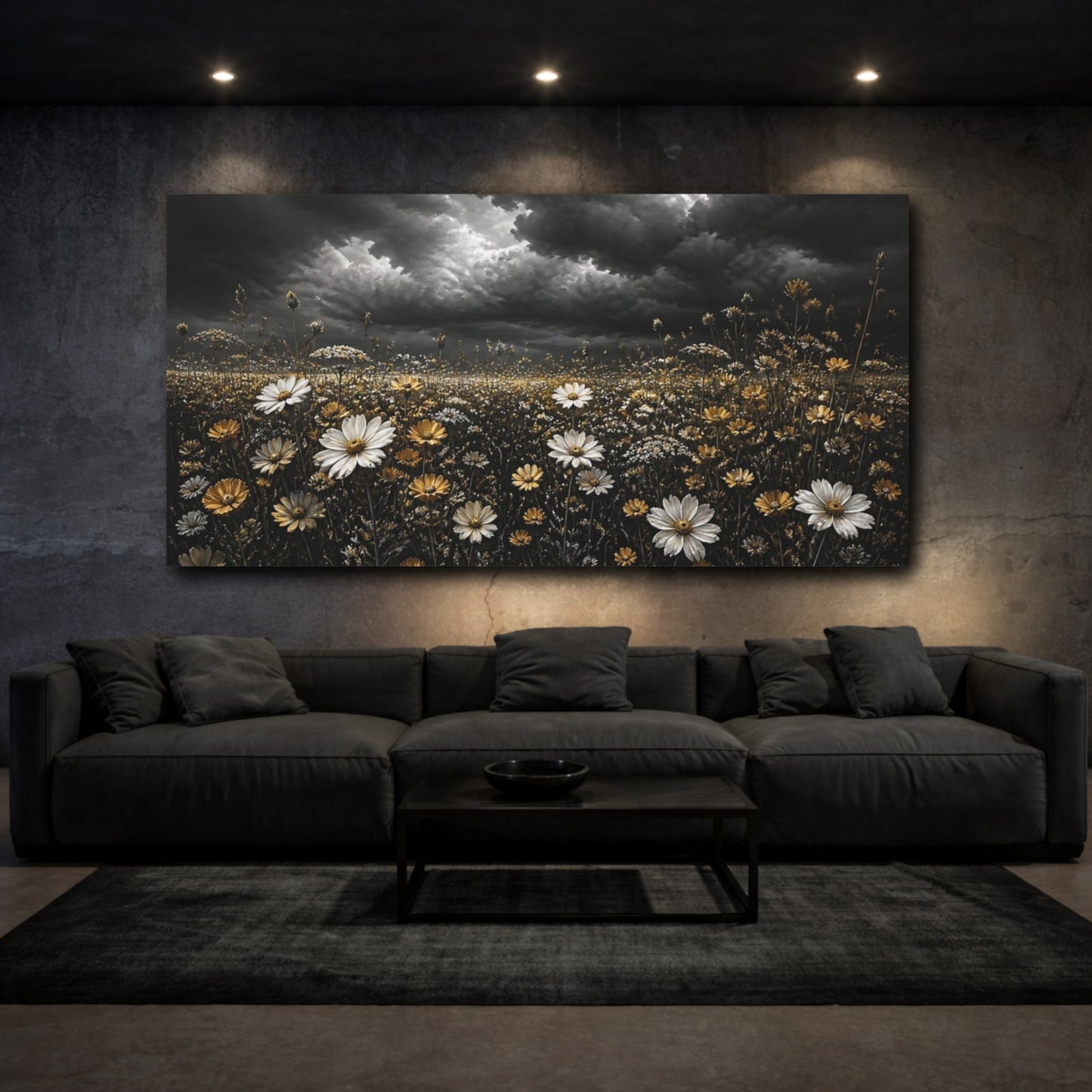 Mockup 3. Storm Over Golden Wildflowers shown as canvas print
