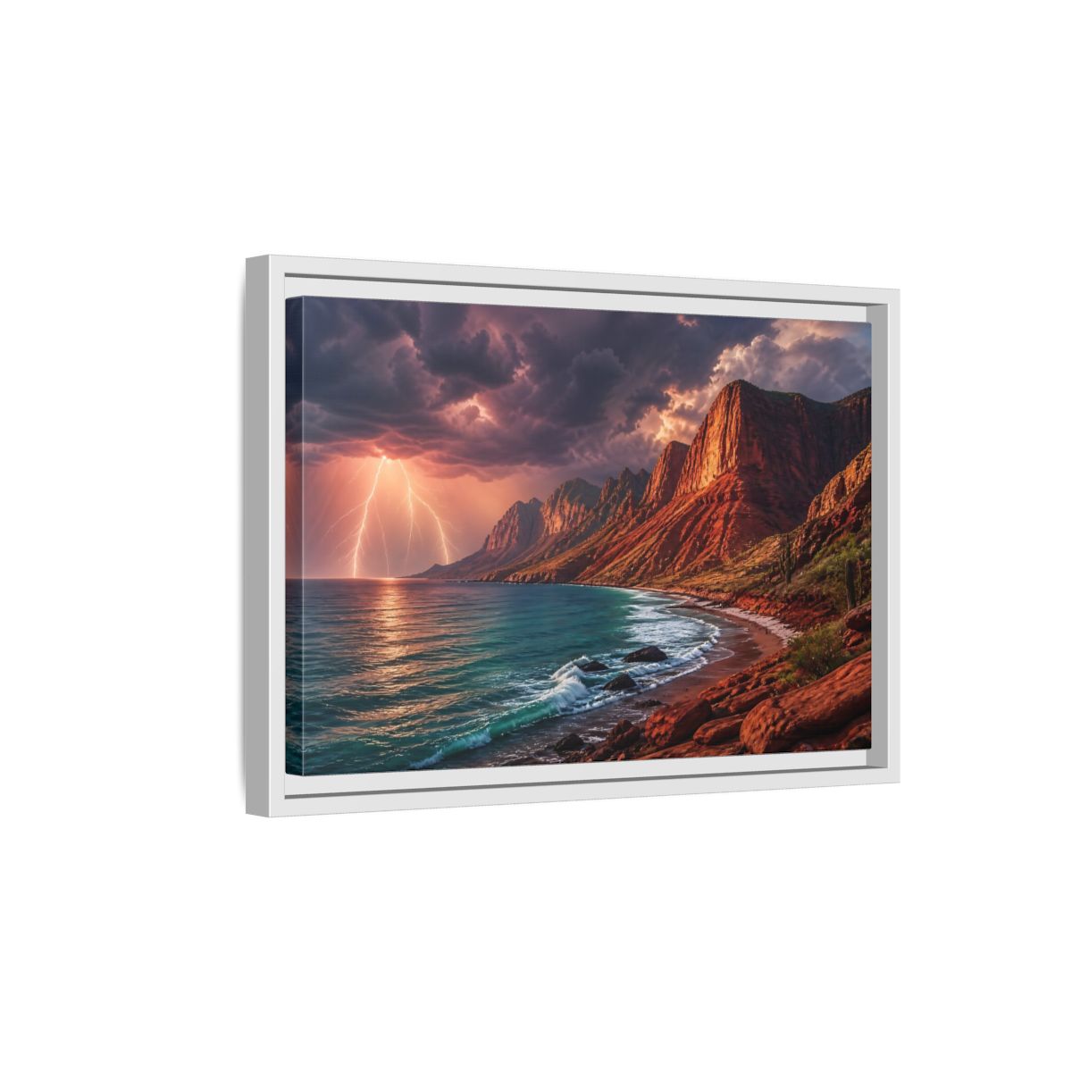 Side Mockup 4. Storm Over Red Cliffs shown as framed canvas print