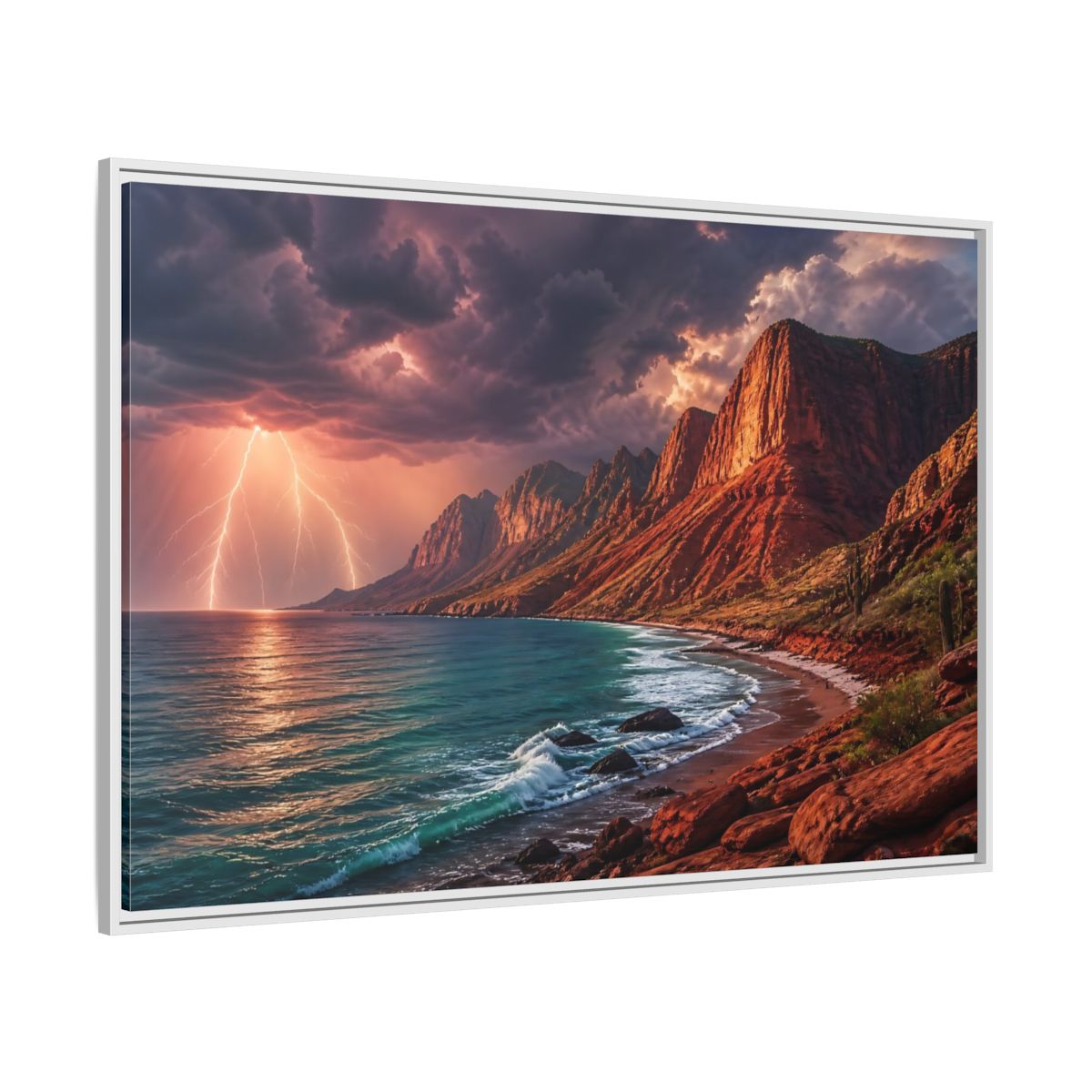 Side Mockup 7. Storm Over Red Cliffs shown as framed canvas print