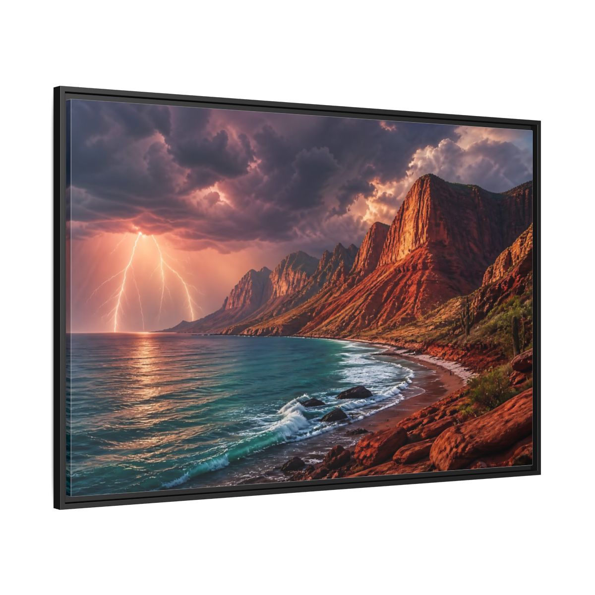 Side Mockup 12. Storm Over Red Cliffs shown as framed canvas print