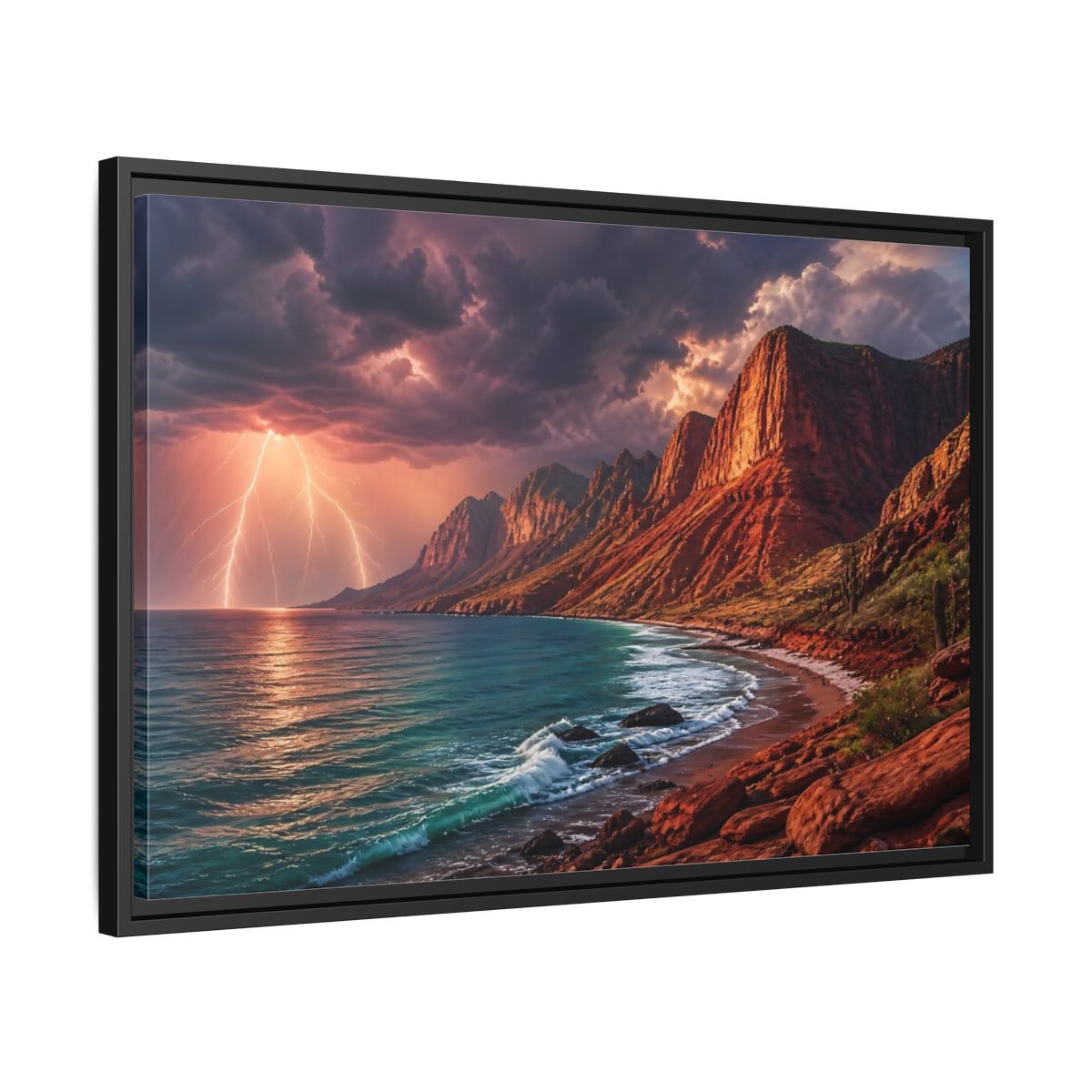 Side Mockup 14. Storm Over Red Cliffs shown as framed canvas print