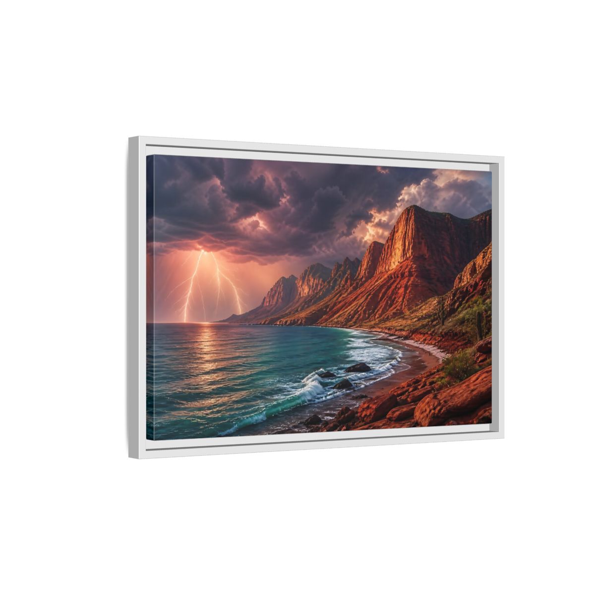 Side Mockup 1. Storm Over Red Cliffs shown as framed canvas print