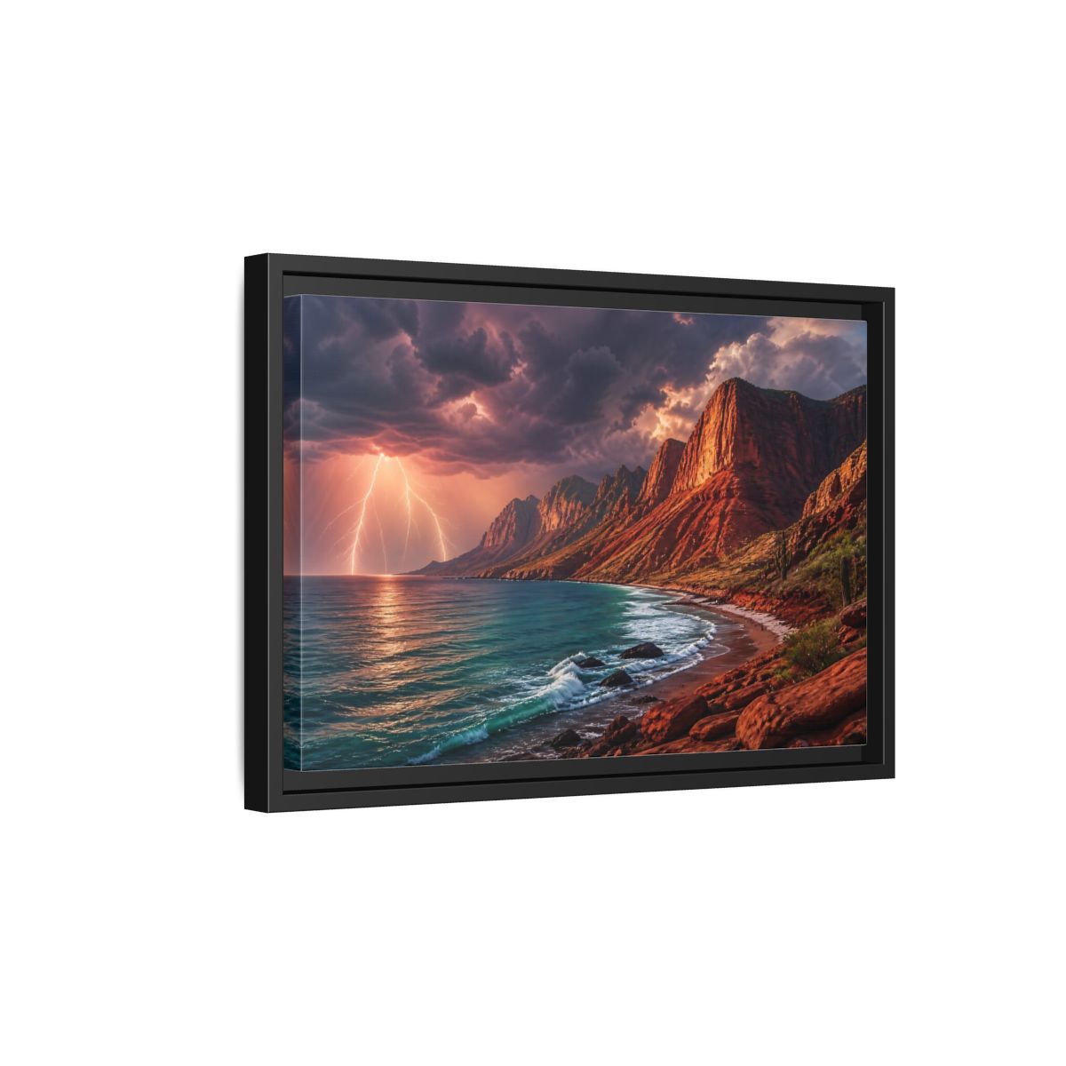 Side Mockup 6. Storm Over Red Cliffs shown as framed canvas print