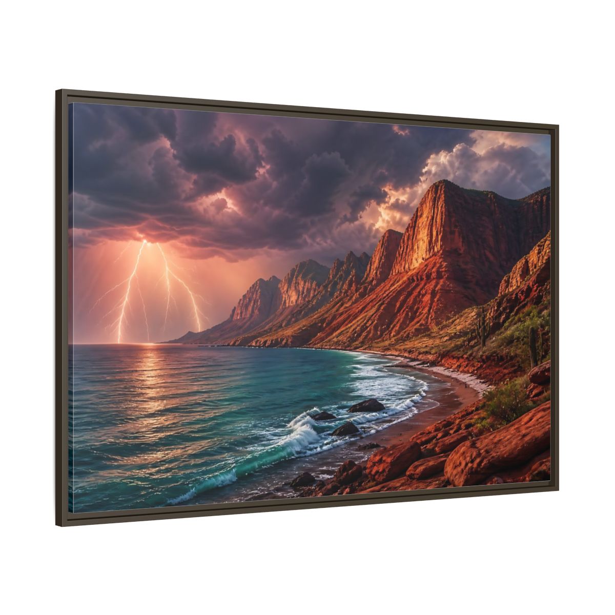 Side Mockup 8. Storm Over Red Cliffs shown as framed canvas print