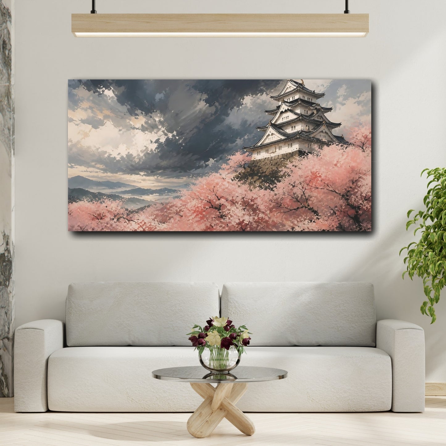 Mockup 2. Storm Over Sakura Castle shown as canvas print