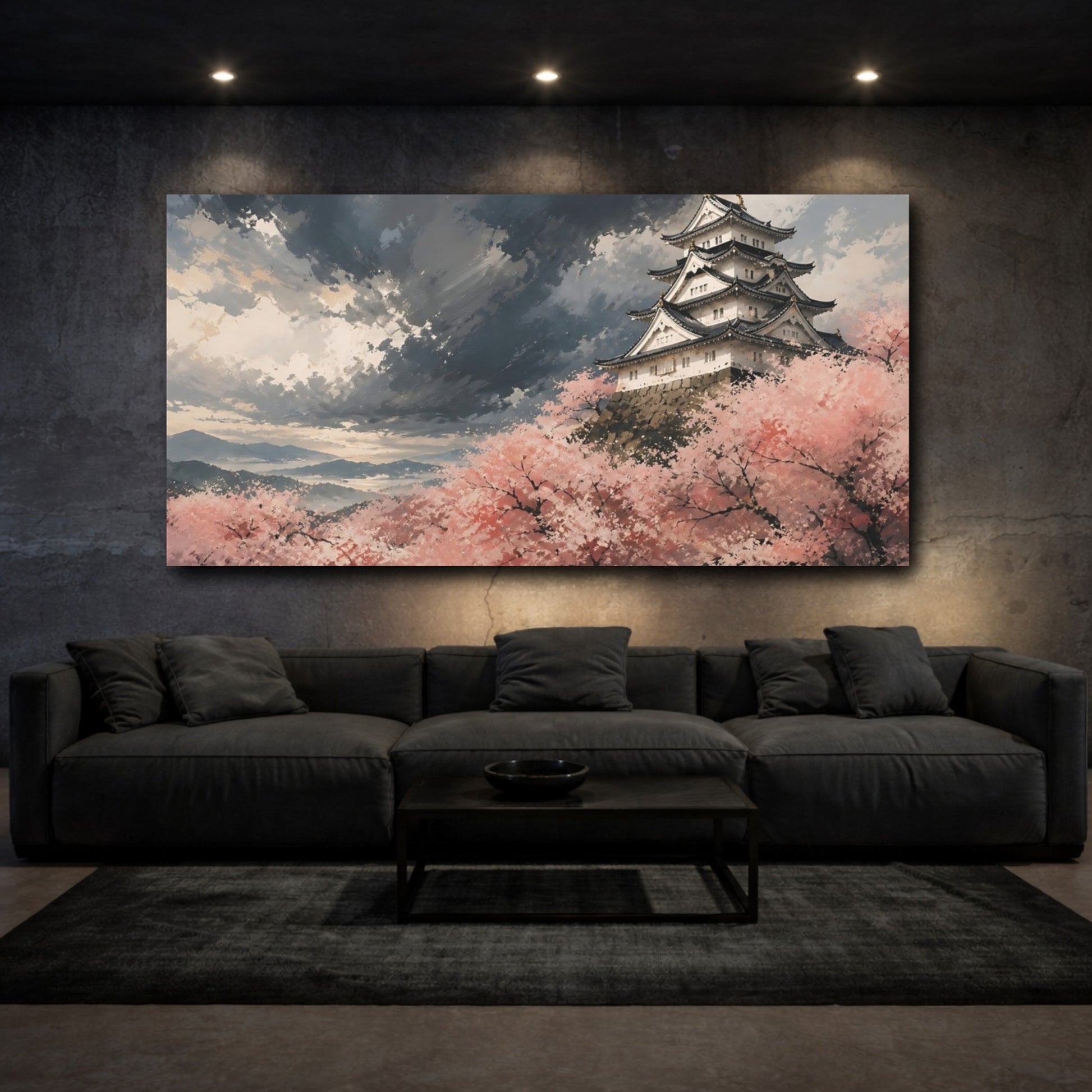 Mockup 3. Storm Over Sakura Castle shown as canvas print