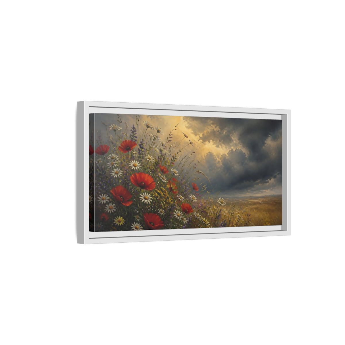 Side Mockup 6. Storm Over Wildflowers shown as framed canvas print