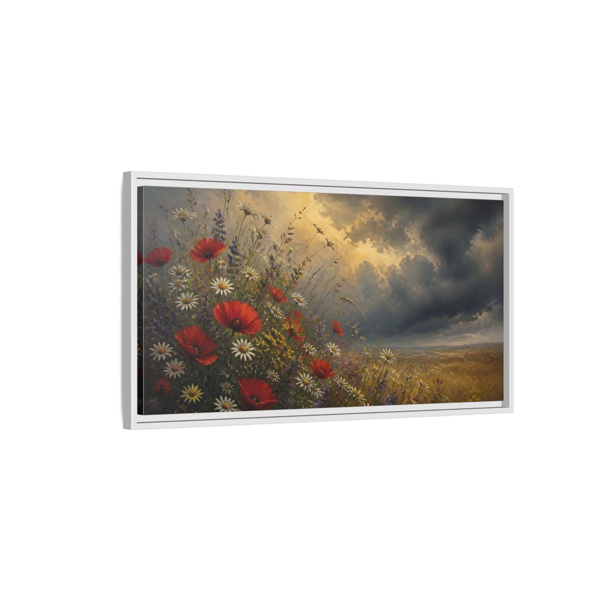 Side Mockup 1. Storm Over Wildflowers shown as framed canvas print