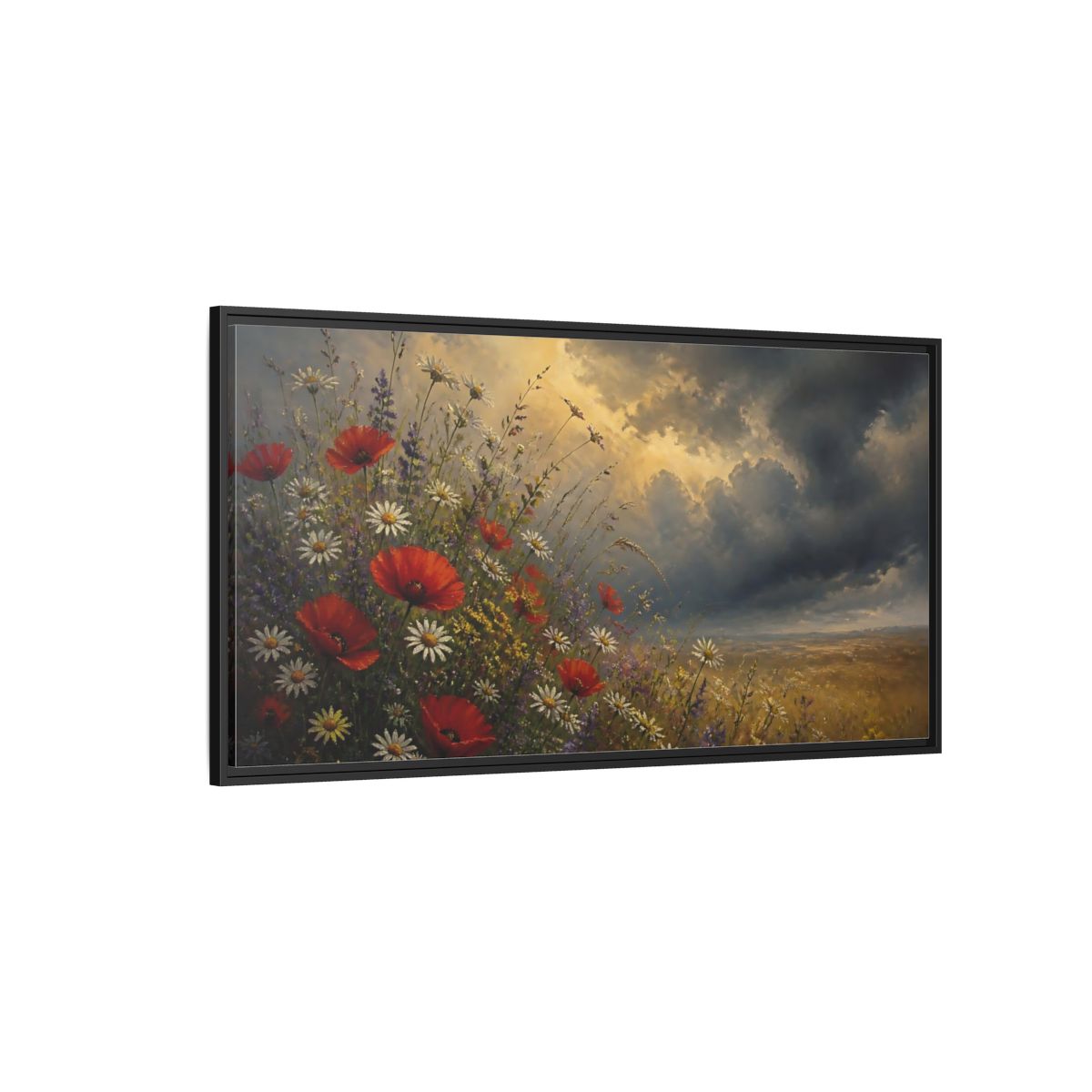 Side Mockup 5. Storm Over Wildflowers shown as framed canvas print