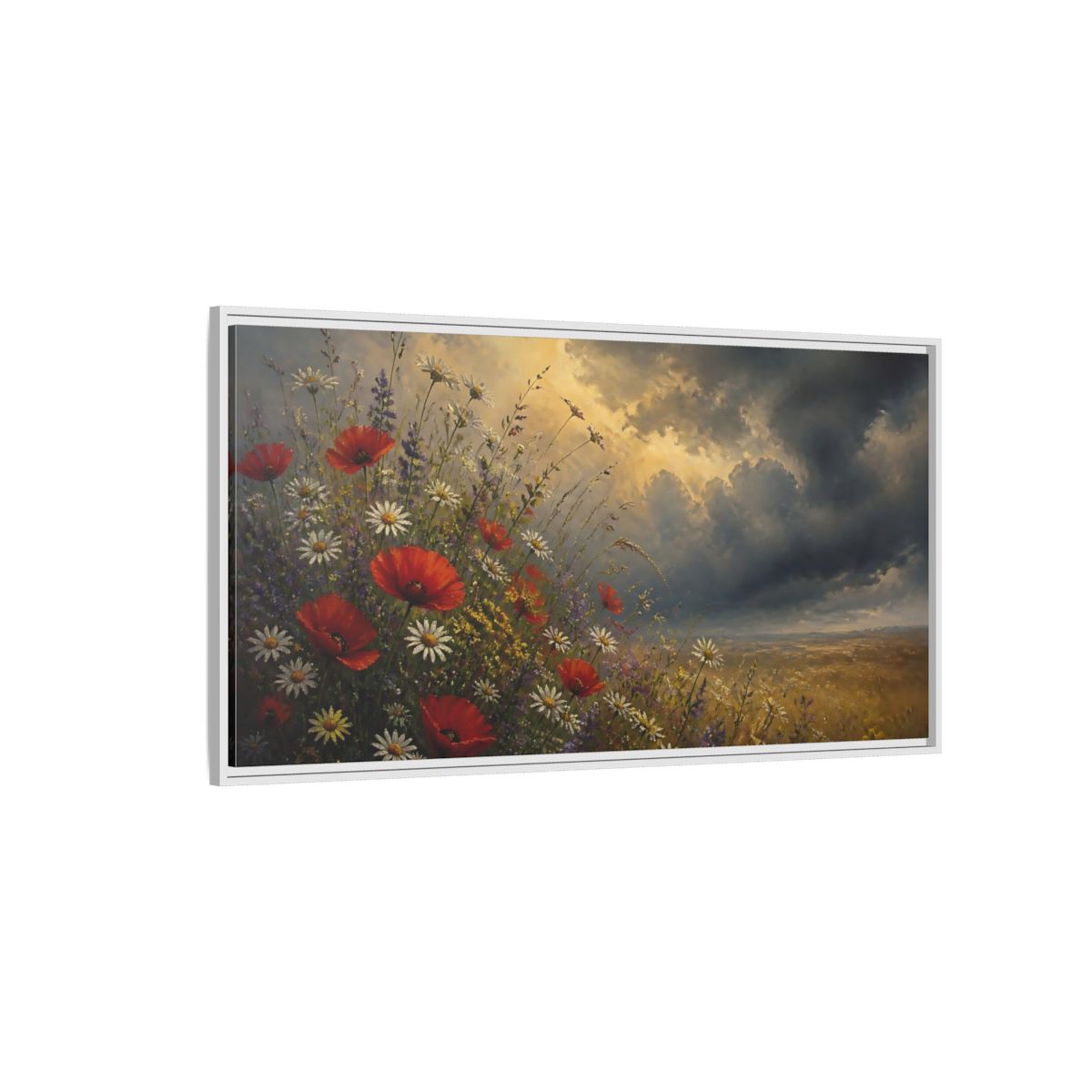 Side Mockup 3. Storm Over Wildflowers shown as framed canvas print