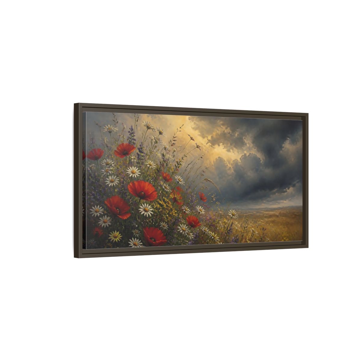 Main Mockup. Storm Over Wildflowers shown as framed canvas print