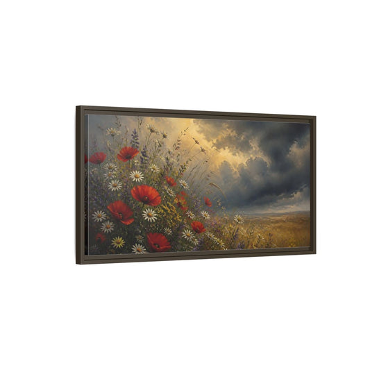 Main Mockup. Storm Over Wildflowers shown as framed canvas print