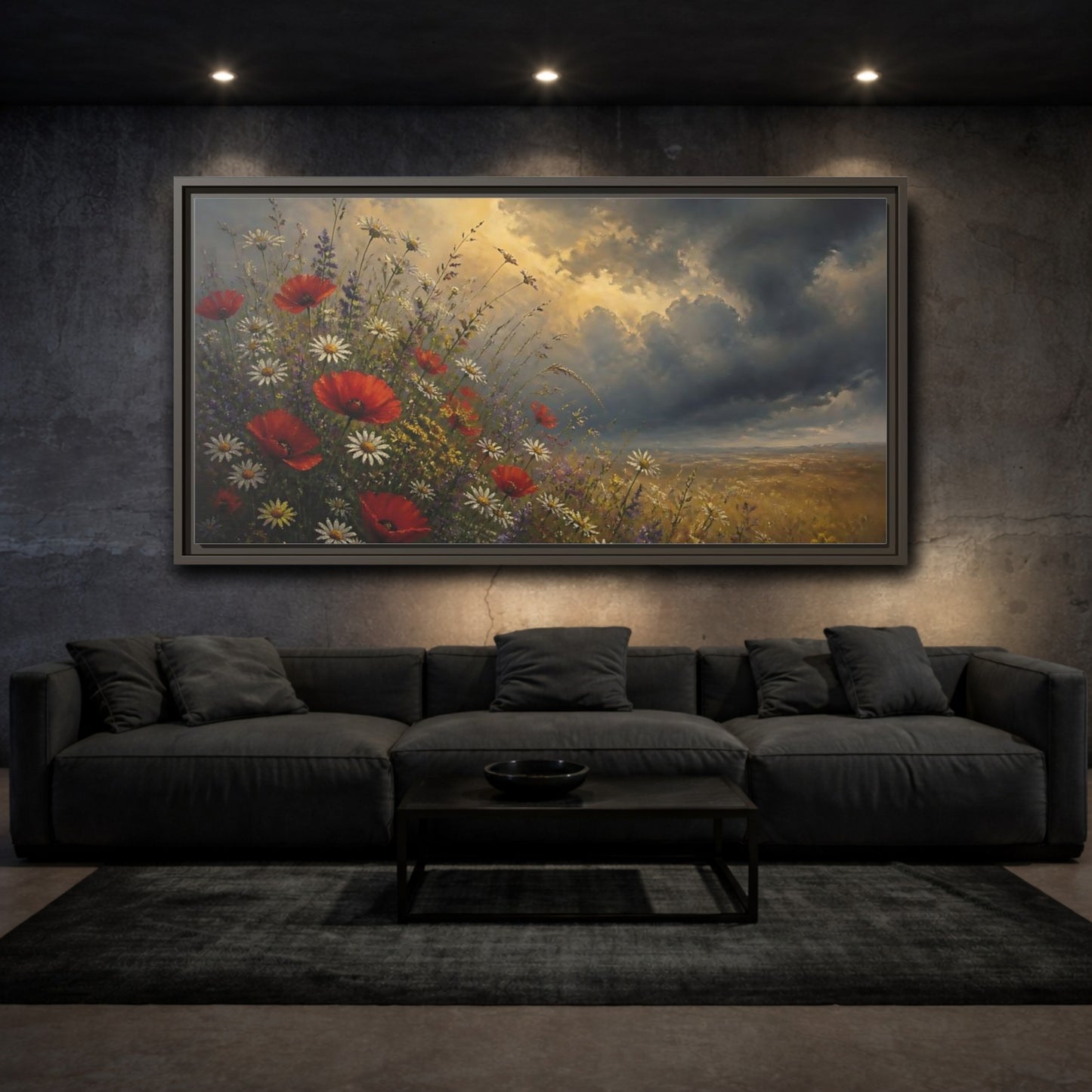 Mockup 3. Storm Over Wildflowers shown as framed canvas print