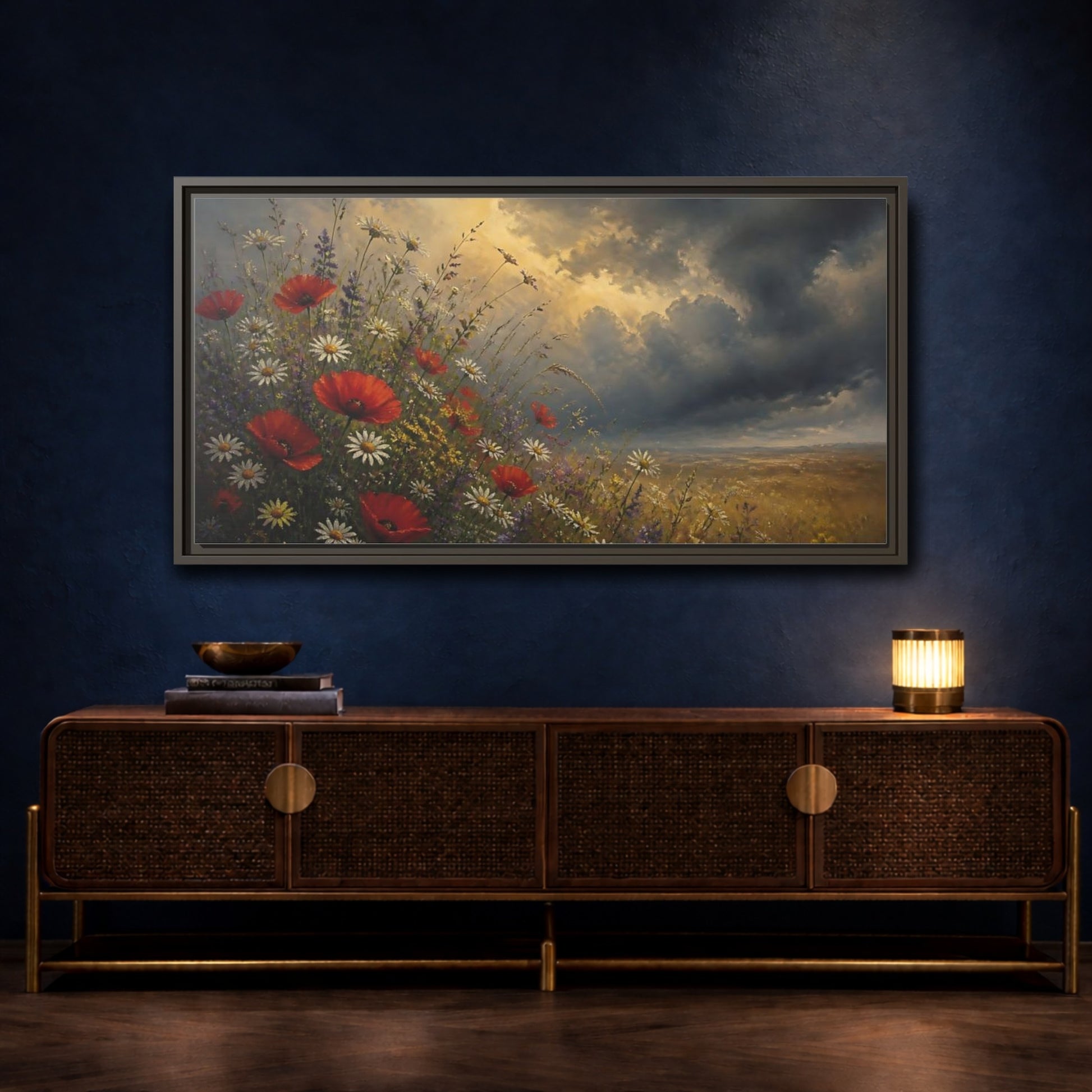 Mockup 4. Storm Over Wildflowers shown as framed canvas print