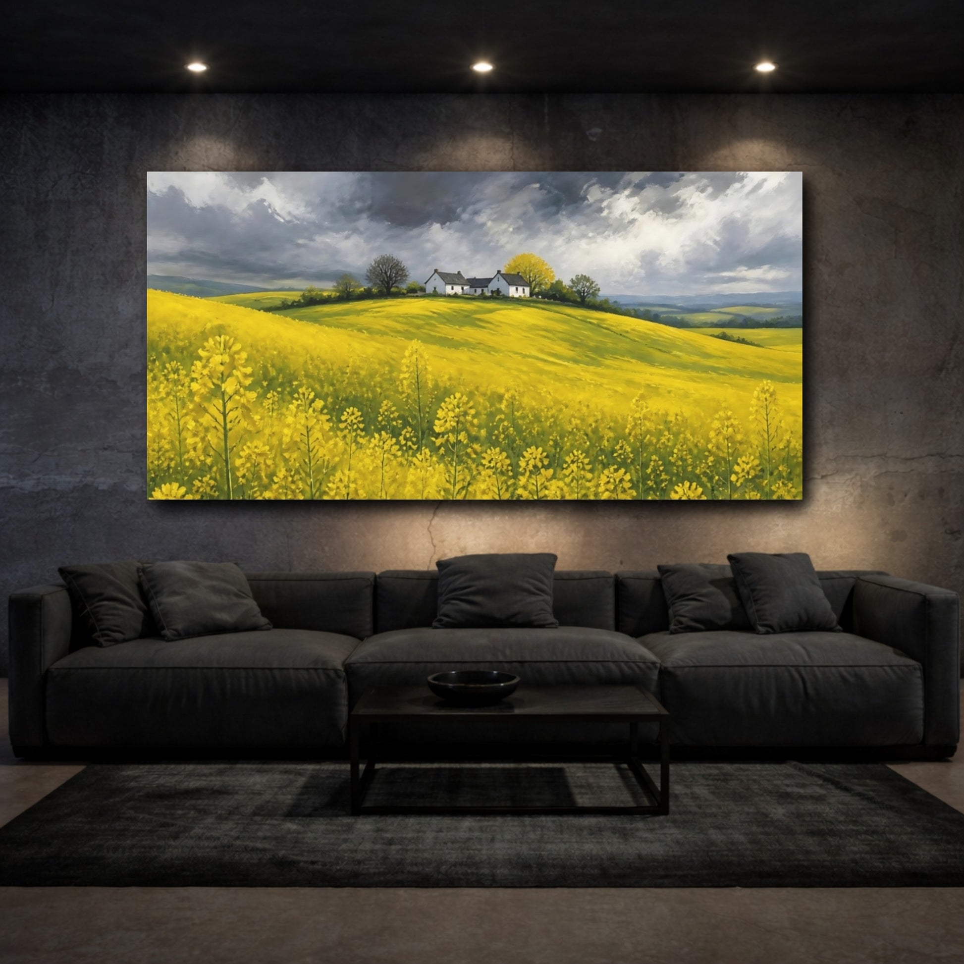 Mockup 3. Storm Over Yellow Fields shown as canvas print