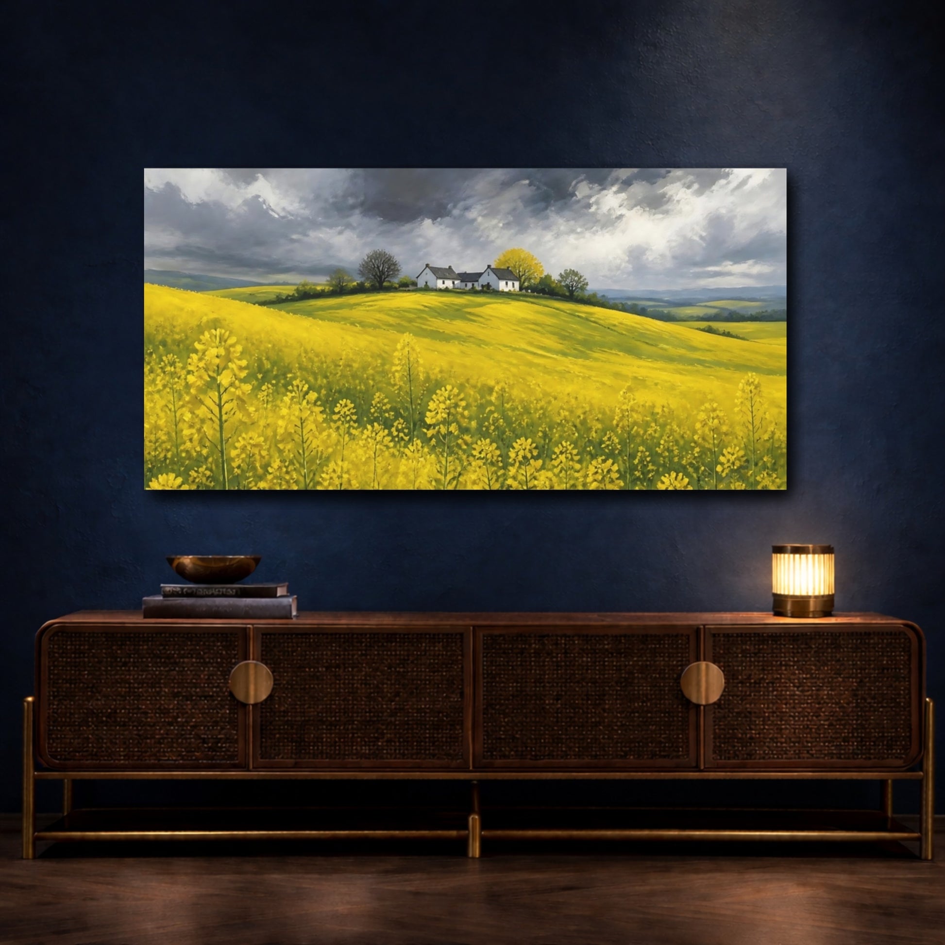 Mockup 4. Storm Over Yellow Fields shown as canvas print