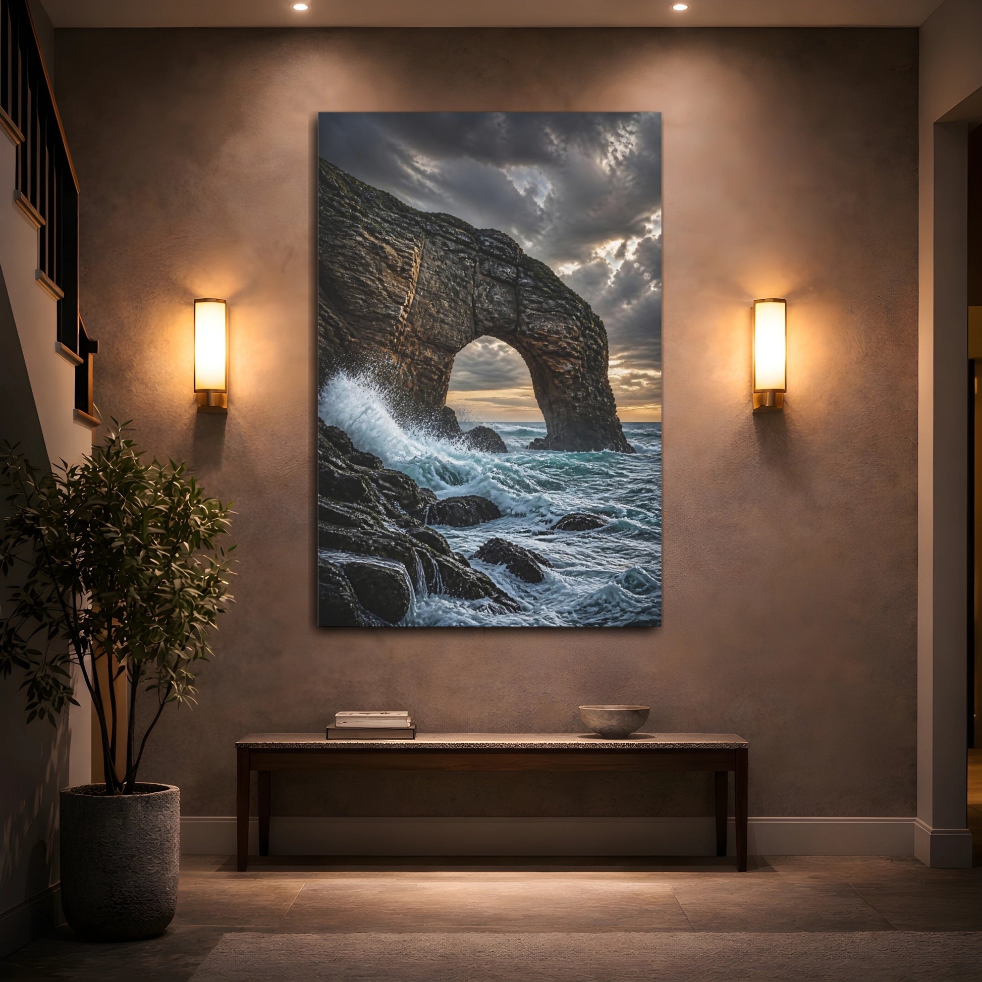 Mockup 2. Stormy Coastal Sea Arch shown as canvas print