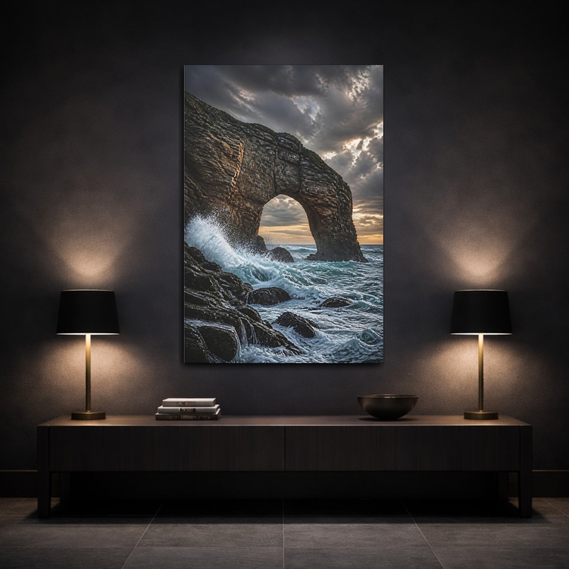 Mockup 3. Stormy Coastal Sea Arch shown as canvas print