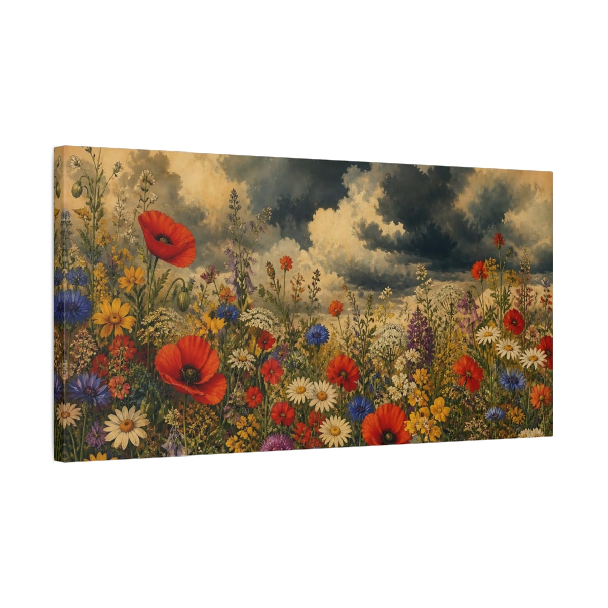 Side Mockup 1. Stormy Wildflower Meadow shown as canvas print