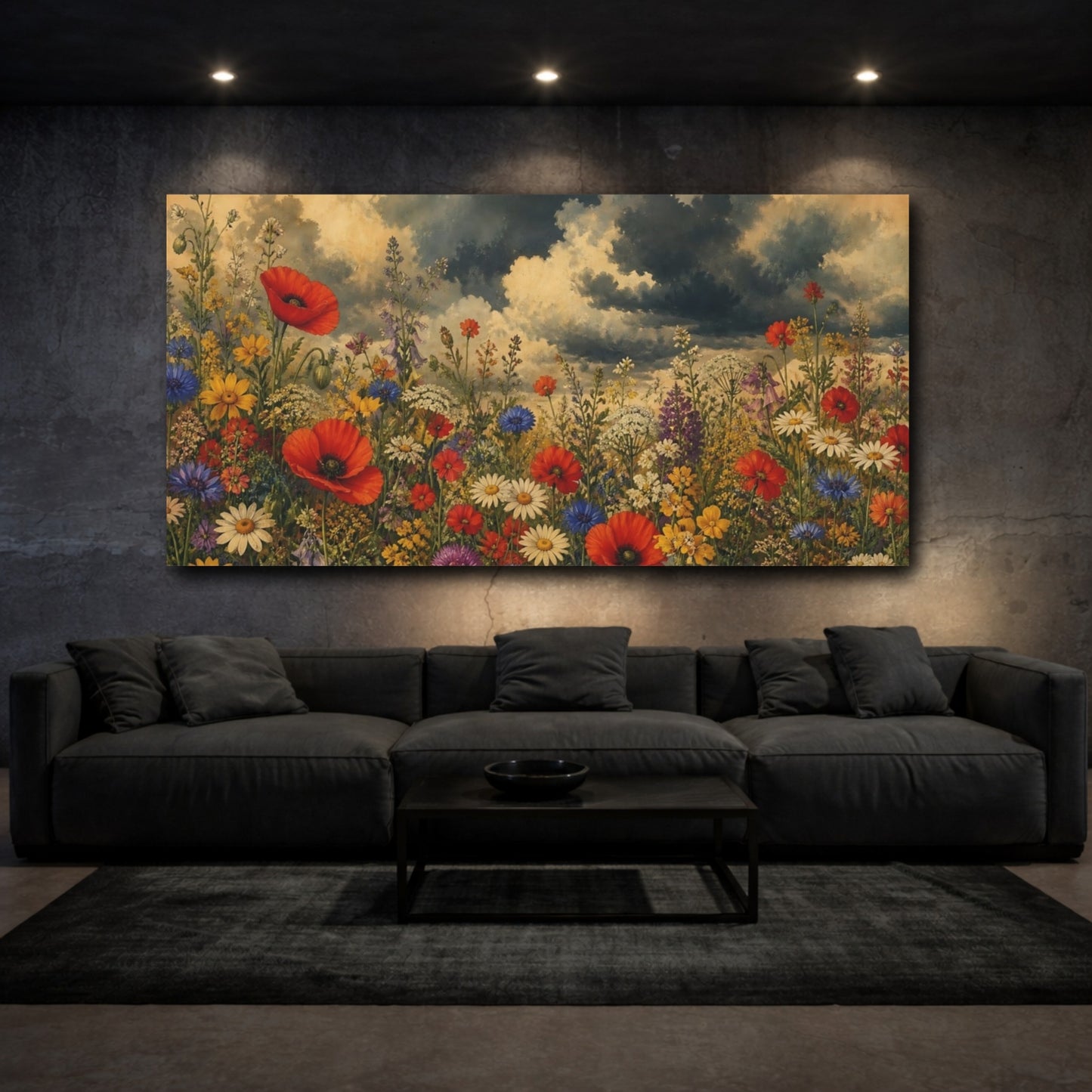 Mockup 3. Stormy Wildflower Meadow shown as canvas print