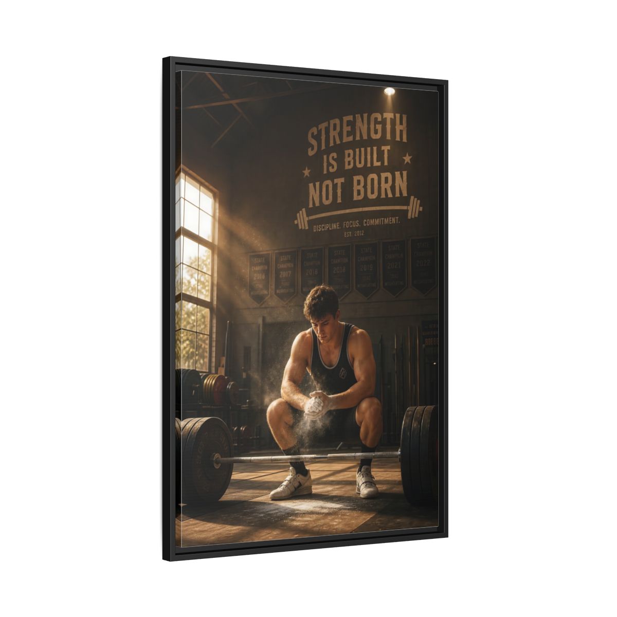 Side Mockup 13. Strength Is Built shown as framed canvas print