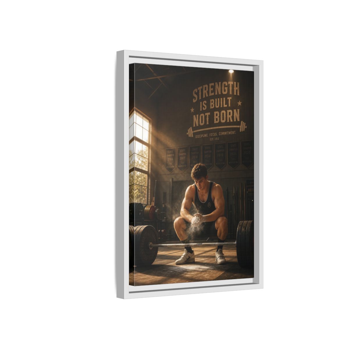 Side Mockup 4. Strength Is Built shown as framed canvas print