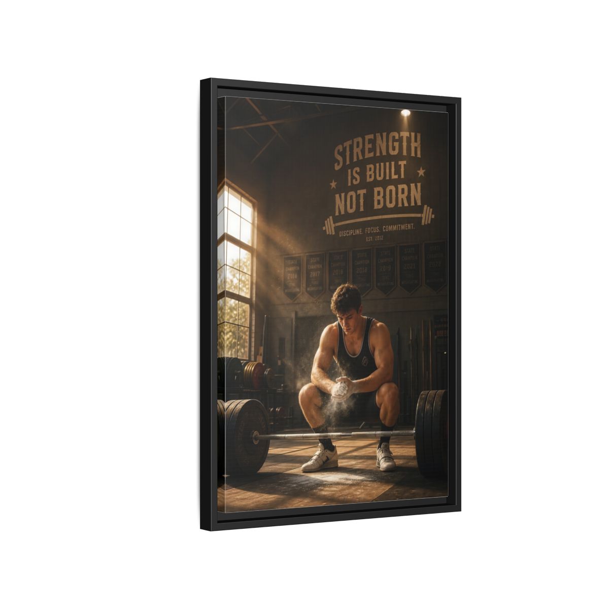 Side Mockup 3. Strength Is Built shown as framed canvas print