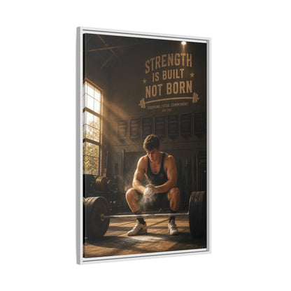 Side Mockup 9. Strength Is Built shown as framed canvas print