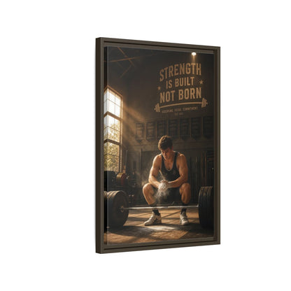 Side Mockup 2. Strength Is Built shown as framed canvas print
